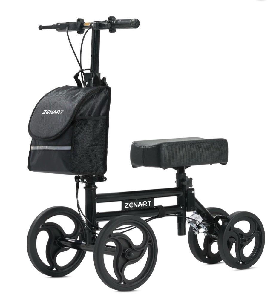 zenart steerable knee scooter foldable walker for foot surgery adult crutch alternative, black
