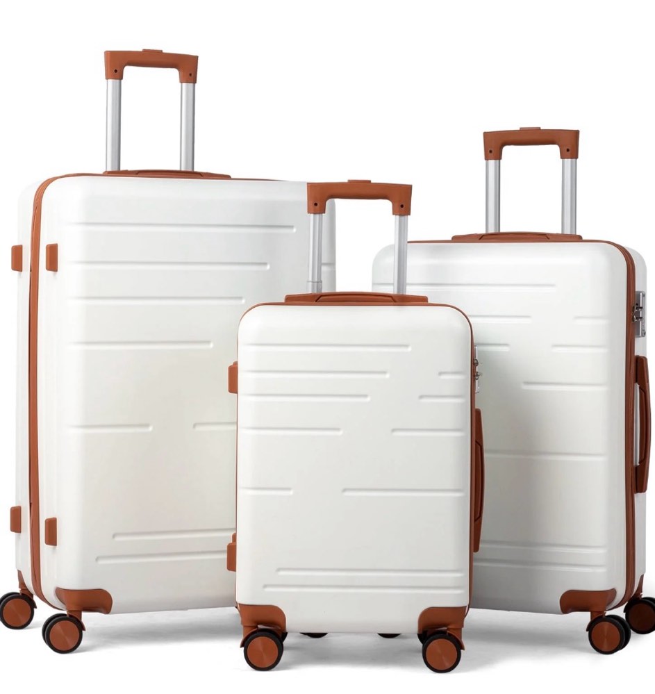 zimtown luggage 3 piece set suitcase abs hardside lightweight with tsa lock spinner wheels, beige