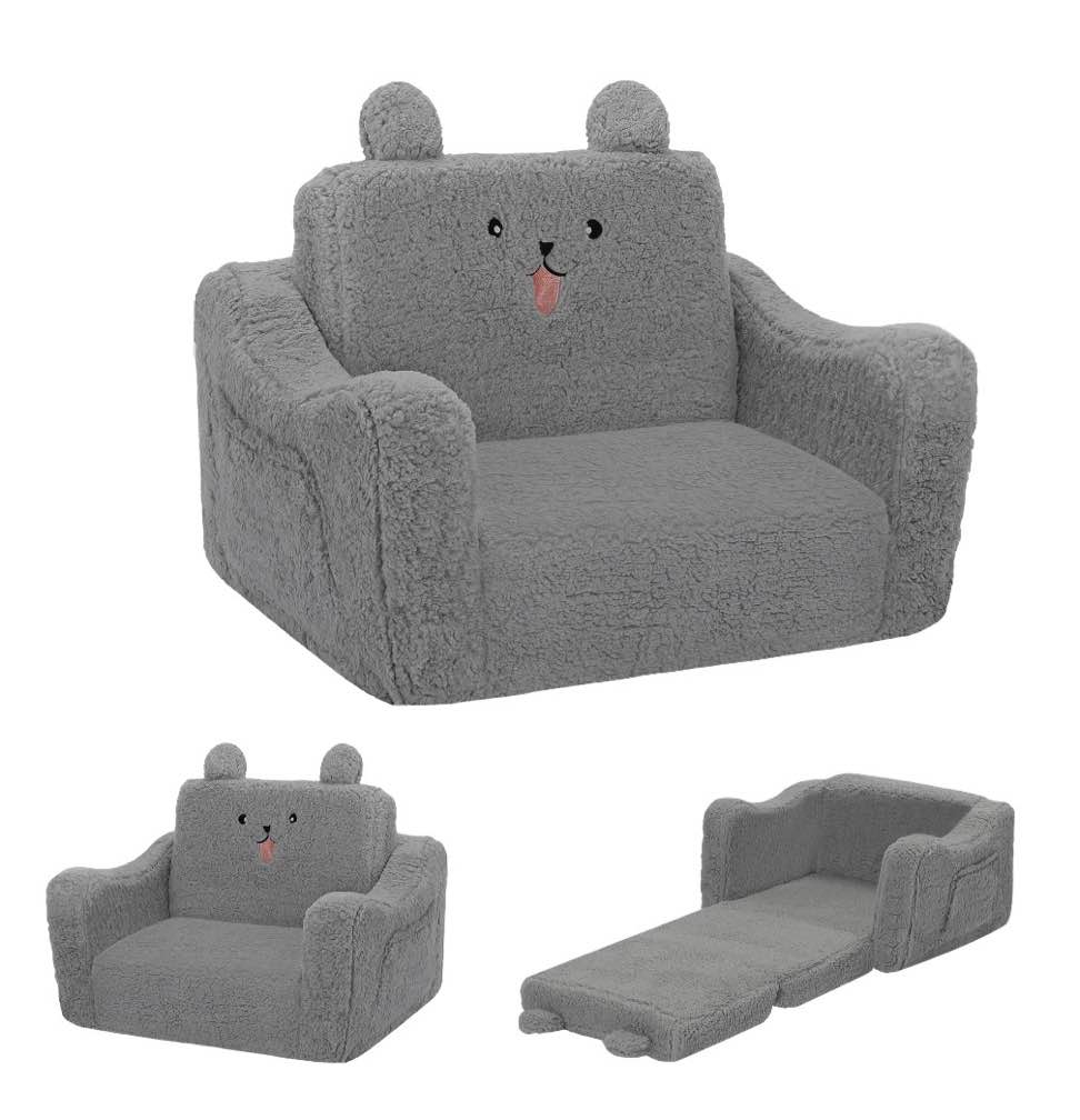 aileekiss toddler sofa chair, 2-in-1 foldable baby couch flip open sofa bed for playroom, grey