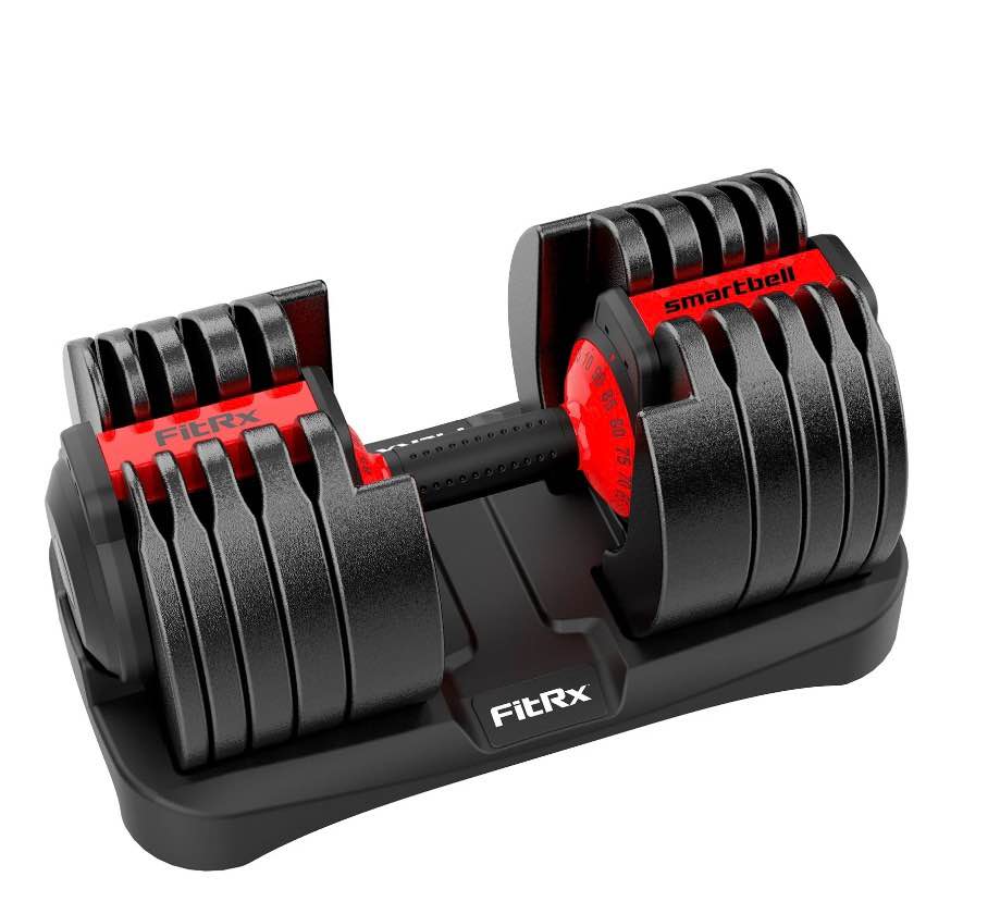 fitrx smartbell xl, 90lb adjustable dumbbell set with quick-select weights for home gym
