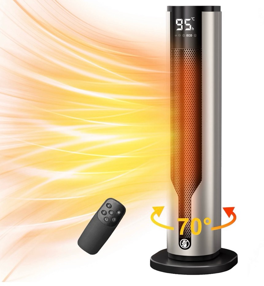 atupen space heater, 1500w ptc electric heater with thermostat, 70° oscillation timer for indoor bedroom