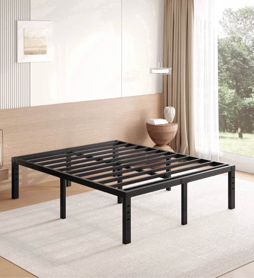 fschos 18 inch queen size metal bed frame, heavy duty metal platform with ample storage space, sturdy construction, no box spring needed