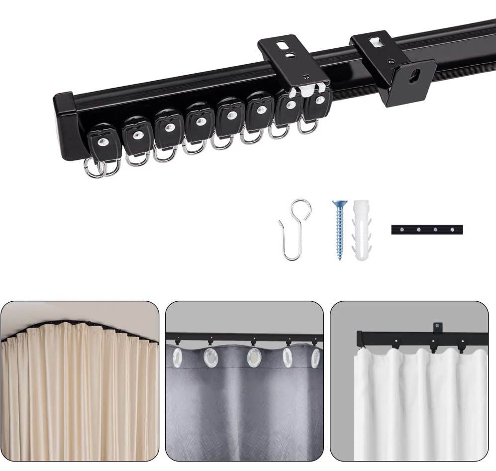 makefeile ceiling wall mounted curtain track with hooks flexible aluminum curtain track rod room divider curtain rail hook set black 9 ft