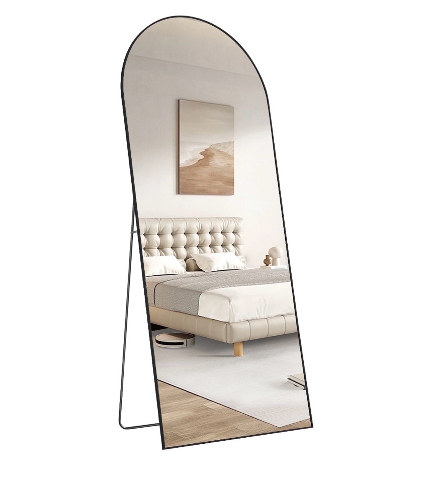Condition photo showing New/Like New for CONCETTA 71"x26" Arched Full Length Mirror, Full Body Standing Mirror Floor Mirrors, Black