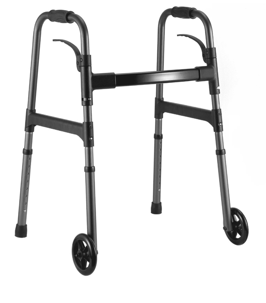 MaxKare Folding Walker with Wheels, 30.5"-37.5" Adjustable Height, 300lbs Weight Capacity, Lightweight for Senior, Gunmetal Grey