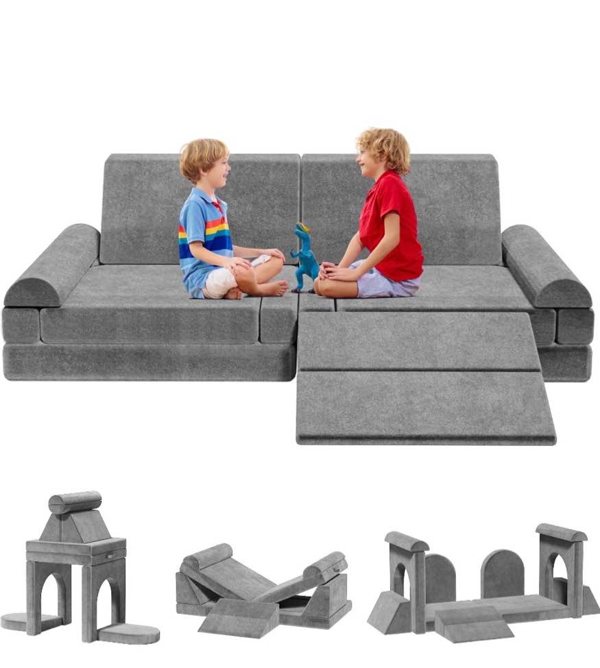 babyeap Kids Couch Sofa,11PCS Modular Sectional Sofa,Convertible Customizable Kids Play Couch,Floor Sofa Toddler Couch for Playroom Bedroom,Gift for Kids,Gray