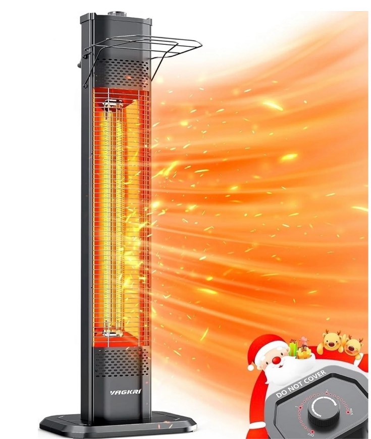 Easoger 1500W 36in Indoor Space Heaters, 100° Oscillating Portable Tower Electric Heater, Infrared Outdoor Patio Heaters, 3 Heating Level, 1s Fast Heating, Overheat Protection
