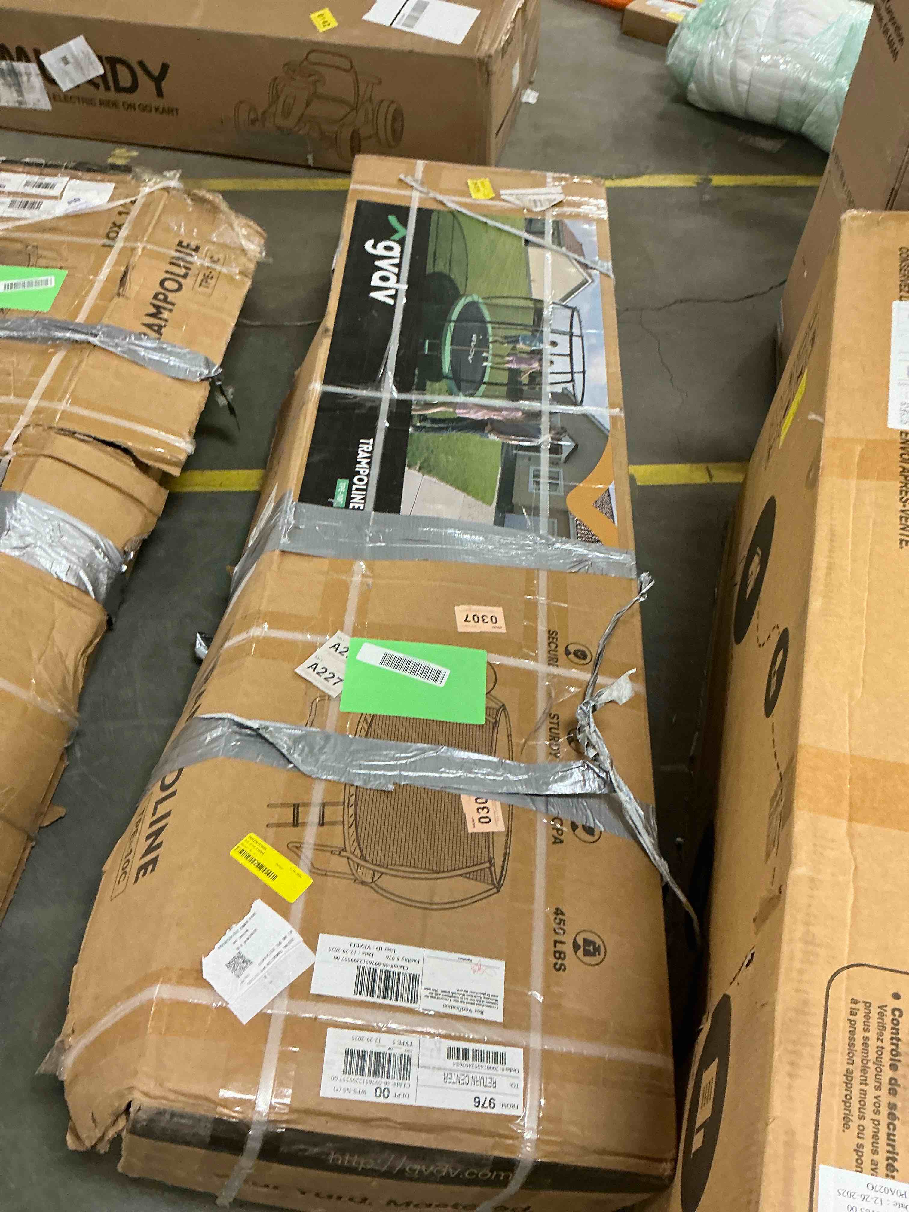 Condition photo showing As Is for GVDV Outdoor Trampoline, 16Ft Backyard Recreational Pumpkin Trampoline for Kids with Enclosure  ( Box 1 of 2 ))