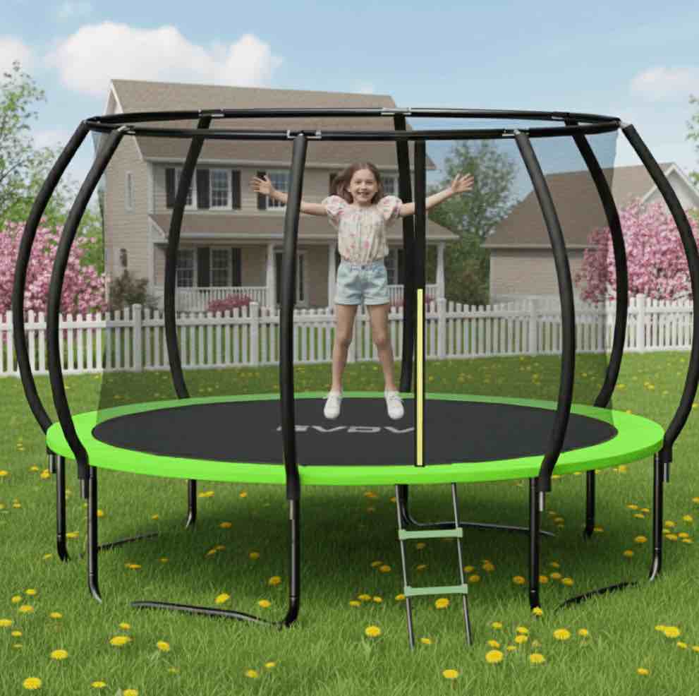 GVDV Outdoor Trampoline, 16Ft Backyard Recreational Pumpkin Trampoline for Kids with Enclosure  ( Box 1 of 2 ))