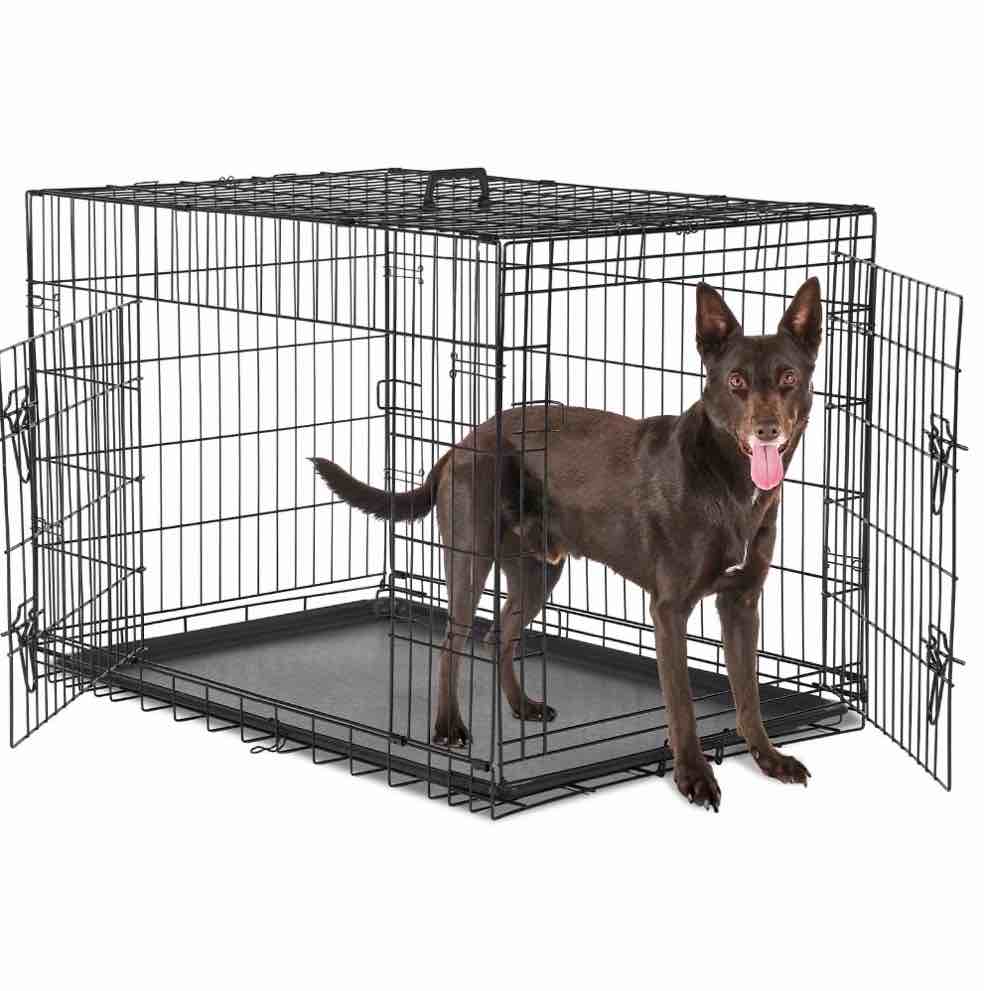 CONCETTA 36 inch Double-Door Folding Dog Crate, Portable Small Cage with Divider, Leak-Proof Tray