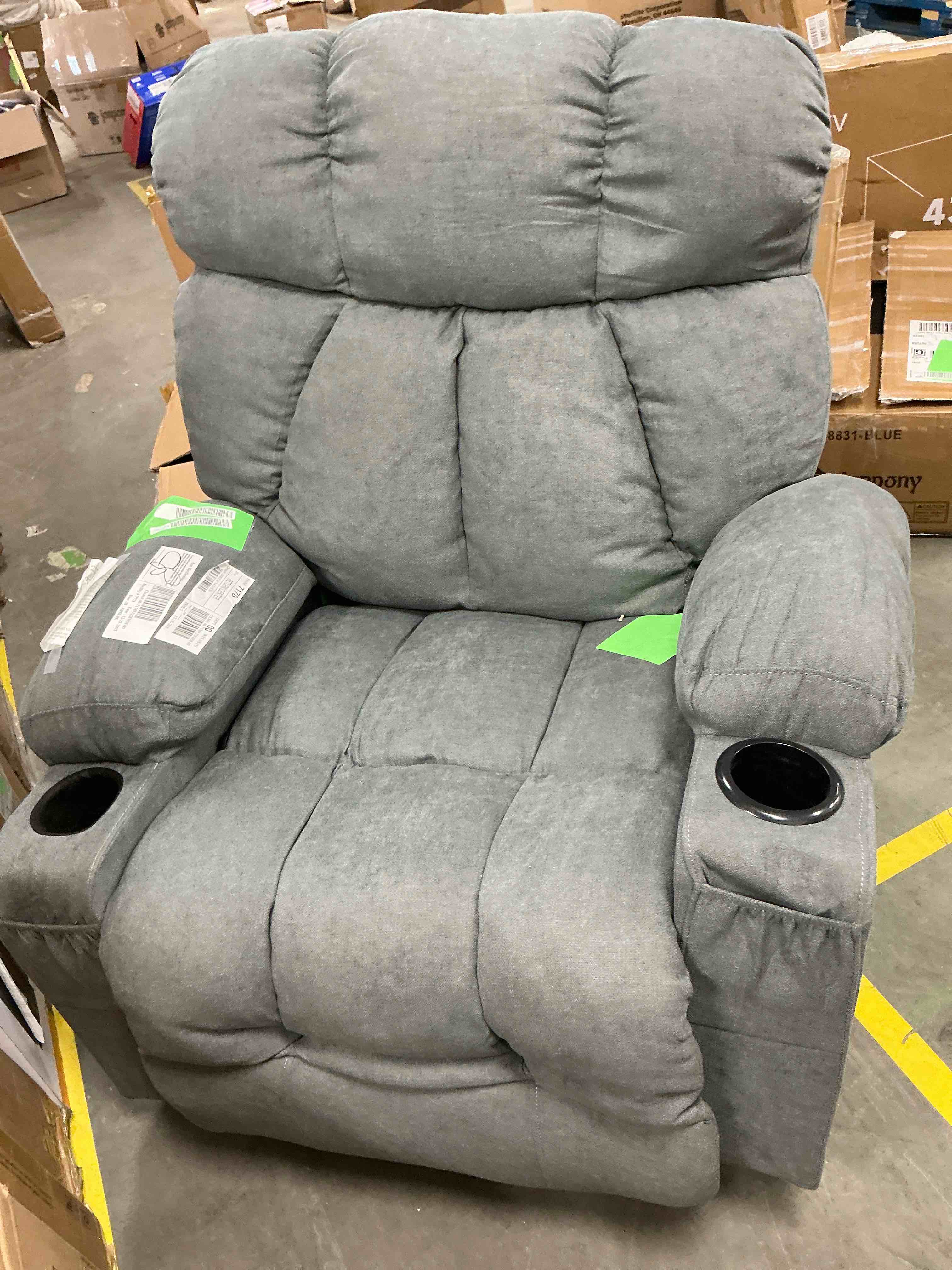 Condition photo showing Good Condition for JONPONY Massage Swivel Rocker Recliner Chair with Vibration Massage and Heat Ergonomic Lounge Chair for Living Room with Rocking Function and Side Pocket, 2 Cup Holders, USB Charge Port,Grey