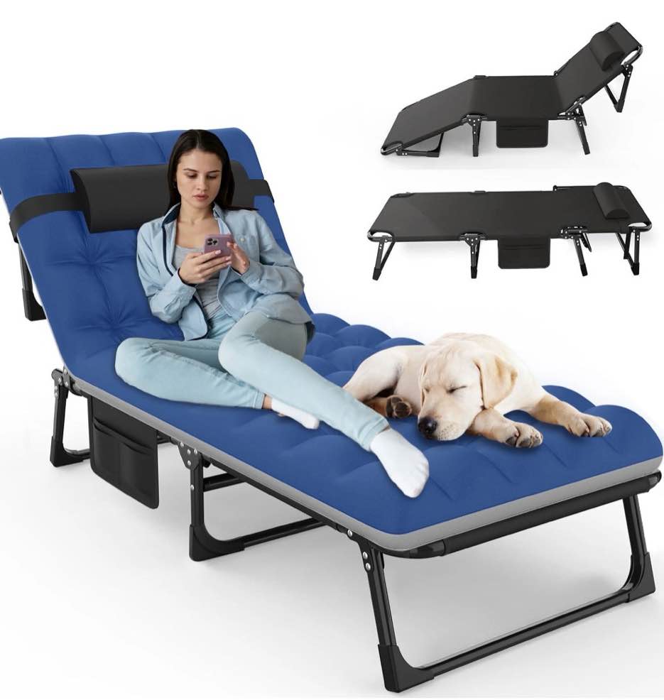 GVDV Portable Folding Camping Cot with Mattress, 29" Wide Multi-Position Folding Chaise Lounge Chair, Oversized Folding Bed Sleep Cot for Outdoor, Home, Office