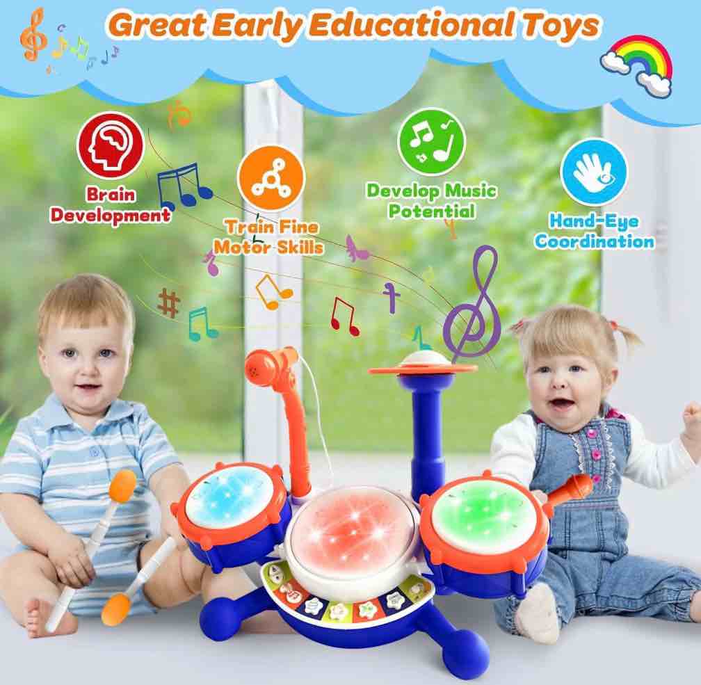 Condition photo showing New/Like New for BEEPRINCESS Kids Drum Set for Toddlers 1-3, Baby Drum Kit Musical Toys with Microphone and Light Piano Keyboard, Early Learning Instruments Toys for Kids Toddlers Boys Girls