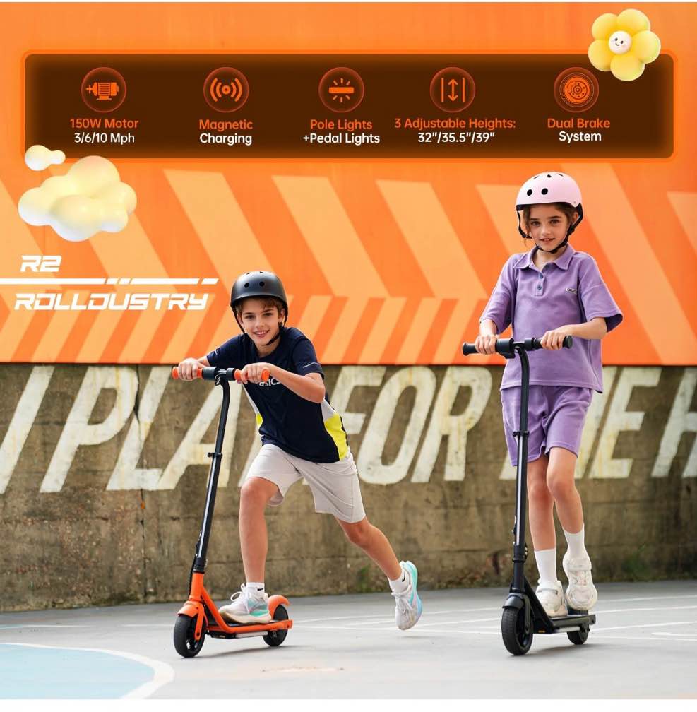Condition photo showing Good Condition for R2 Pro 150W Electric Scooter for Kid Age 5-12, 3 Speed Gears Max 10Mph, Magnetic Charging, Adjustable Height, 3 Color Pedal Lights, Orange