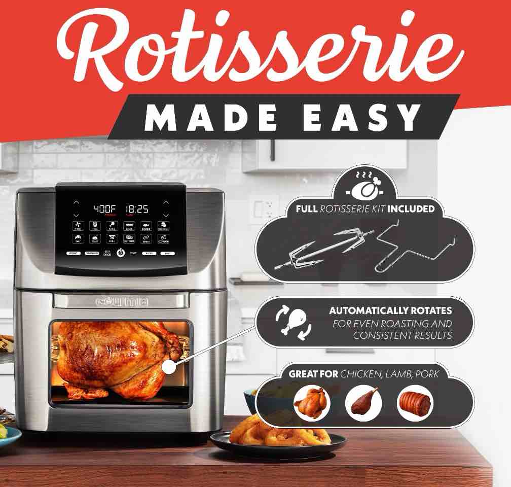 Condition photo showing New/Like New for Gourmia 14 Qt Air Fryer Oven, 12 Presets, Rotisserie, FryForce 360°, Stainless Steel