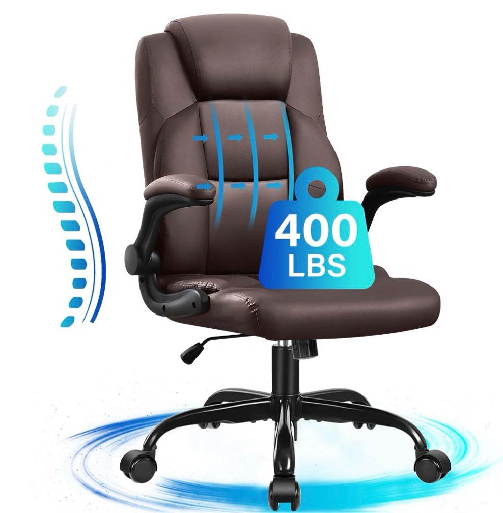 JONPONY Leather Office Chair, Big and Tall Office Chair 400LBS Wide Seat Ergonomic Computer Desk Chair High Back Executive Leather Chair Adjustable Task Chair Lumbar Back with 1-Year Warranty, Brown