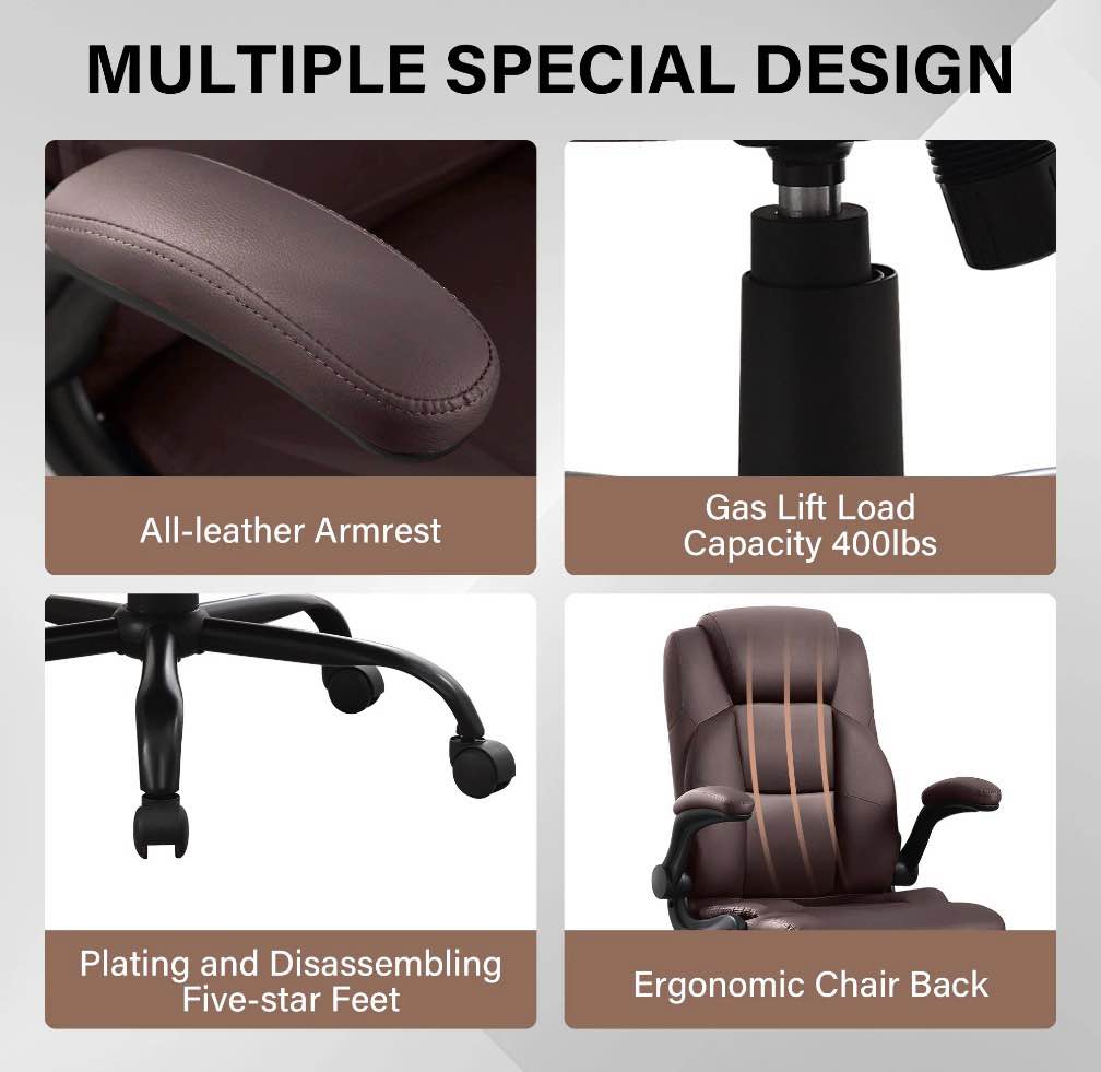 Condition photo showing Good Condition for JONPONY Leather Office Chair, Big and Tall Office Chair 400LBS Wide Seat Ergonomic Computer Desk Chair High Back Executive Leather Chair Adjustable Task Chair Lumbar Back with 1-Year Warranty, Brown
