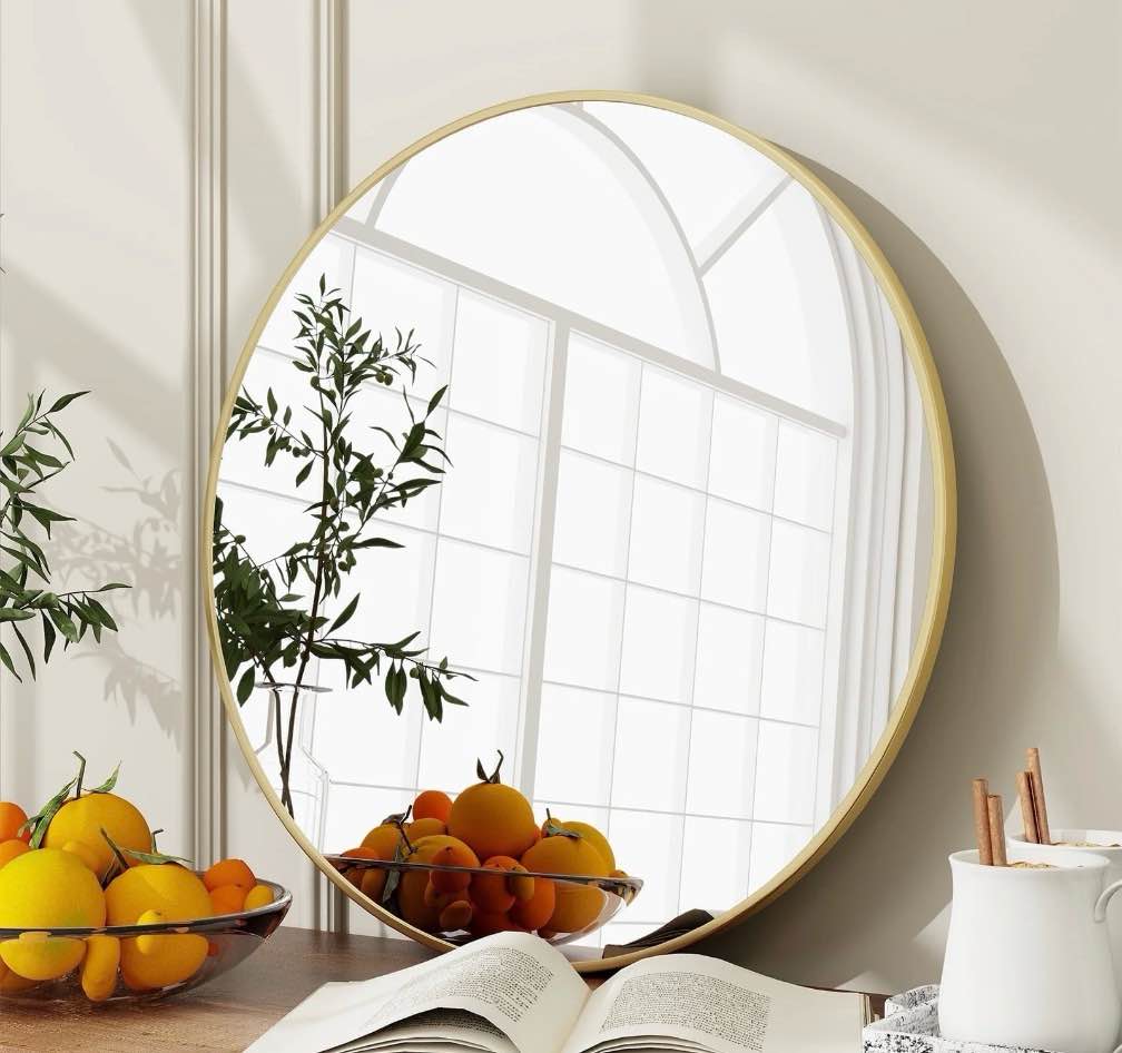 BEAUTYPEAK 24  Wall Mirror Bathroom Mirror Wall Mounted Round Mirror  Gold