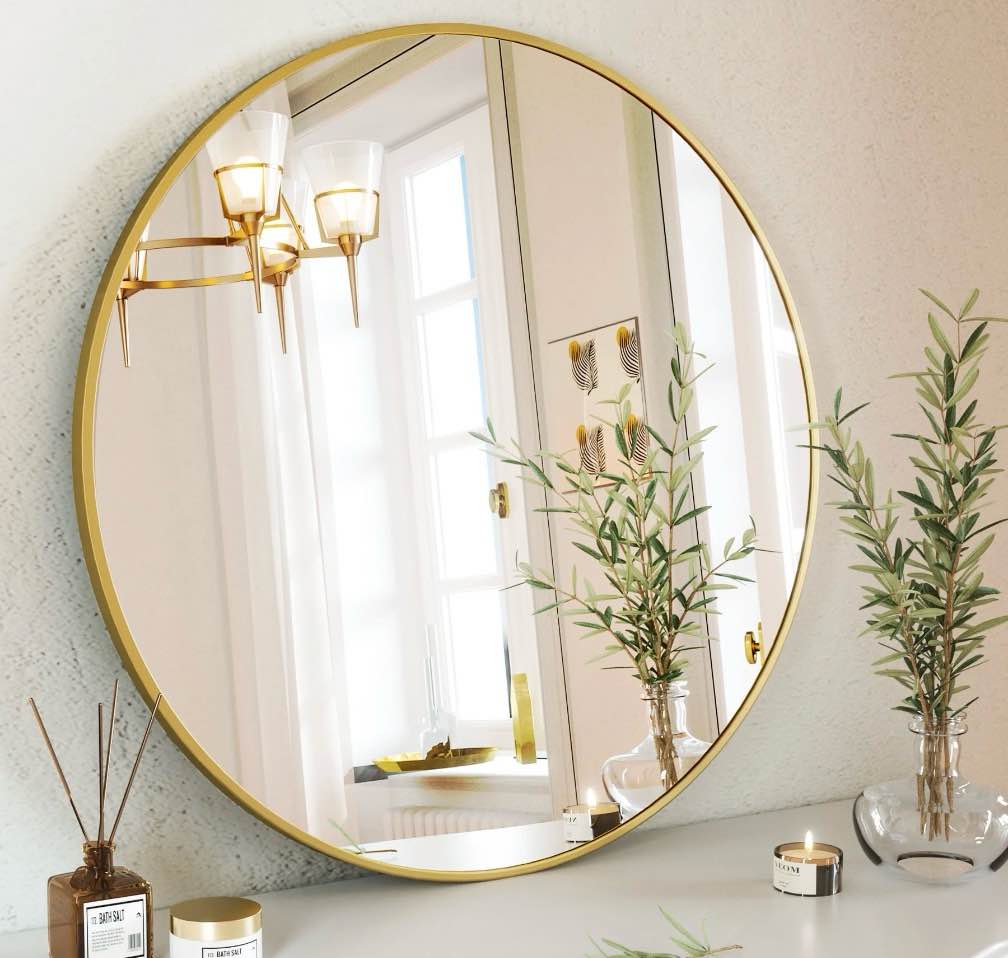 Condition photo showing New/Like New for BEAUTYPEAK 24  Wall Mirror Bathroom Mirror Wall Mounted Round Mirror  Gold