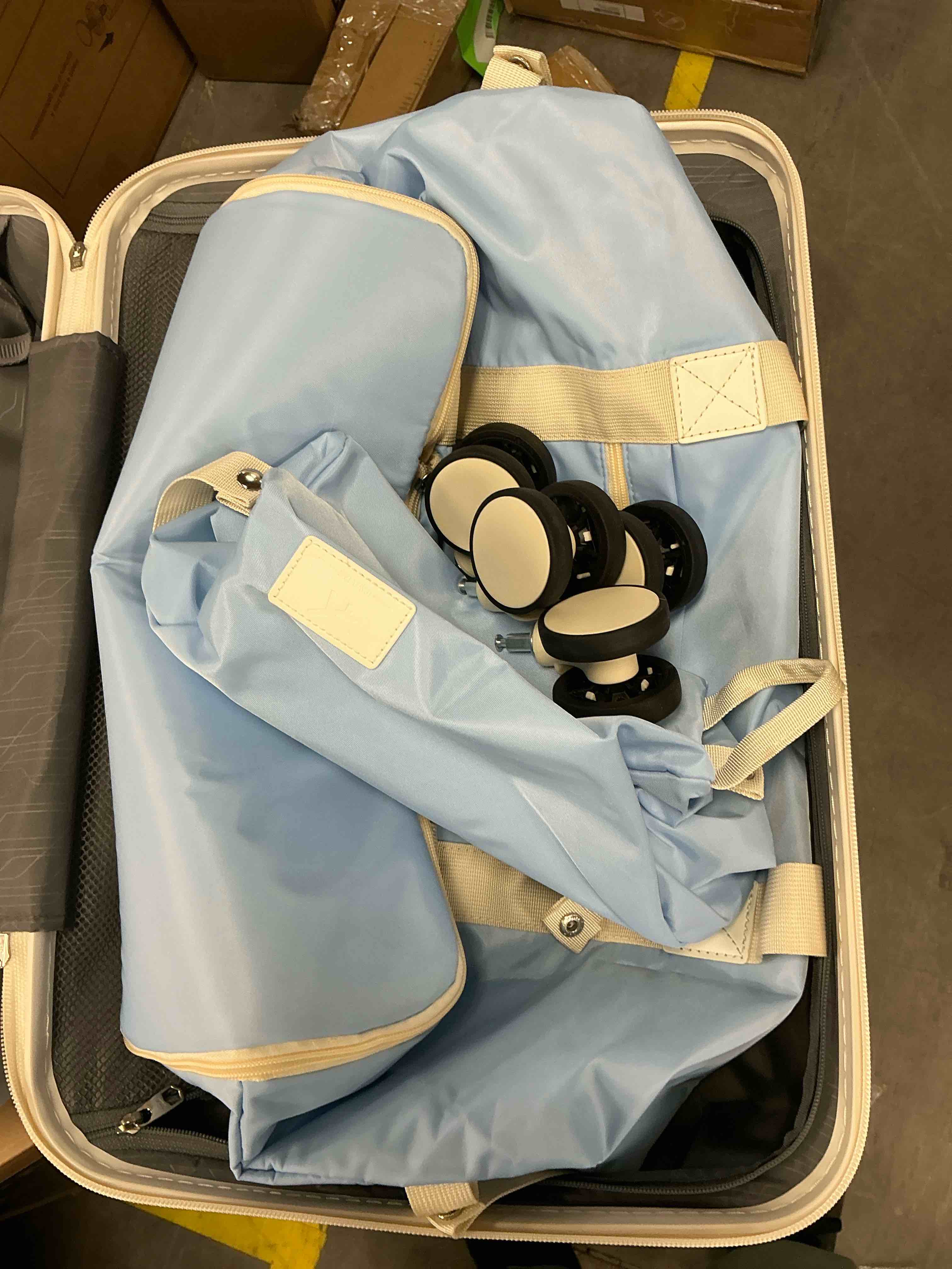 Condition photo showing Good Condition for Joyway 3-Piece Luggage Set 20-Inch Carry-On Suitcase with Spinner Wheels TSA Lock Travel Duffel Bag and Toiletry Bag Hardside Lightweight Luggage Blue