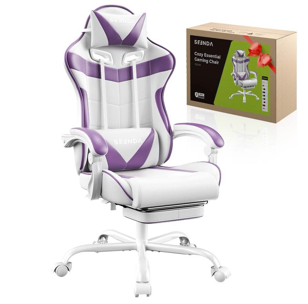 Condition photo showing As Is for Gaming Chair, Seenda Video Game Chair with Footrest and Lumbar Support, Ergonomic Computer Chair Height Adjustable with Swivel Seat and Headrest