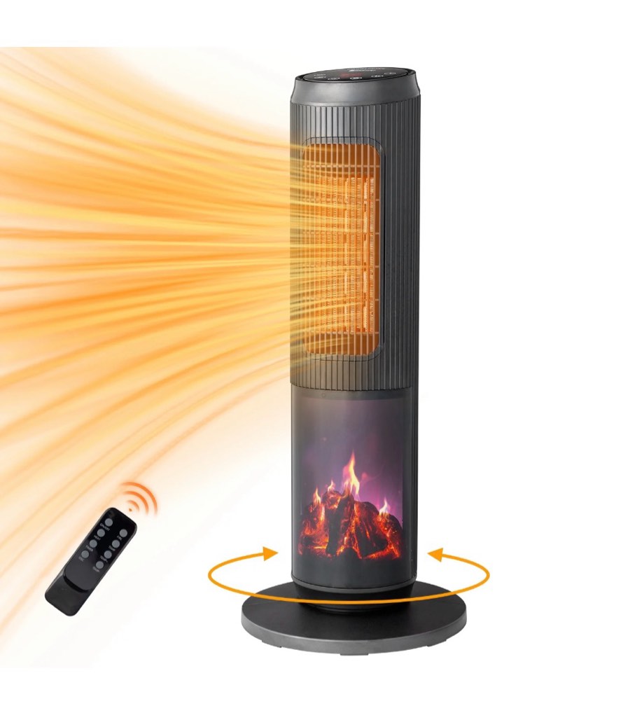 Ktaxon 25'' Digital Tower Space Heater with Remote Control, Oscillation, 3D Realistic Flame Effect, with Adjustable Heat Settings, Overheating & Tip-Over Safety Protection for Room Indoor Use