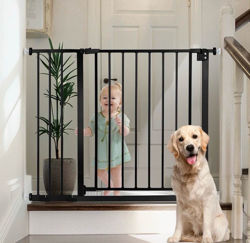 Condition photo showing New/Like New for Baby Safety Gate, Baby Gates for Top Stairs Doorway, 29.5''- 40.5''Wide Pressure Mount, Black