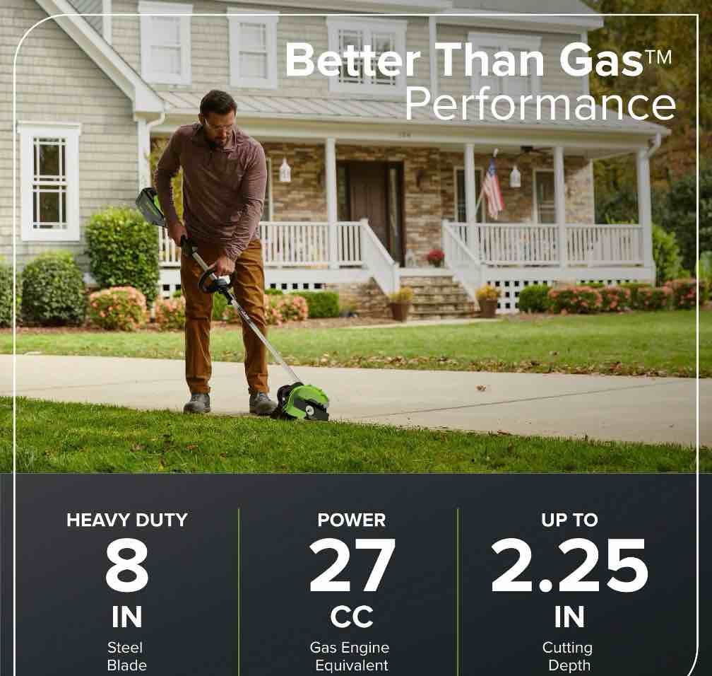 Condition photo showing New/Like New for Greenworks 80V 8" Brushless Cordless Edger, Battery and Charger Not Included