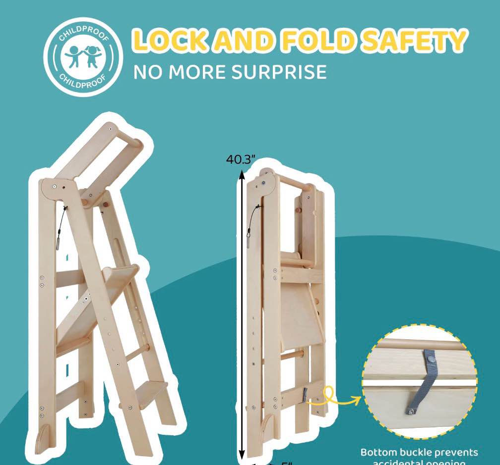 Condition photo showing Good Condition for Cowiewie Foldable Toddler Tower, 4 Heights Kitchen Standing Tower for Kids Age 1.5-6 Years