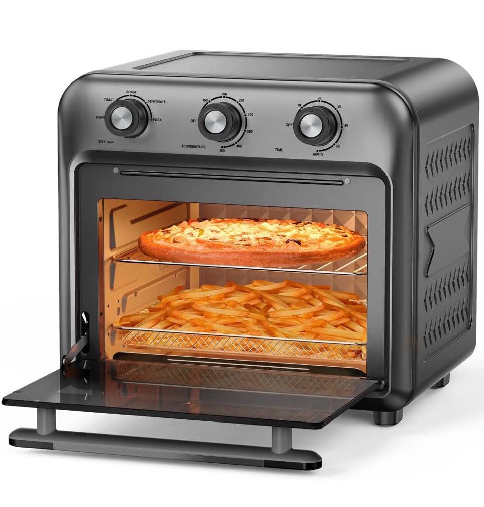19QT Air Fryer Toaster Oven with Convection, 5-in-1 Countertop Cooker, Visible Window, Oil Free, 1500W, Black