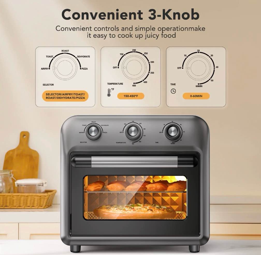Condition photo showing Good Condition for 19QT Air Fryer Toaster Oven with Convection, 5-in-1 Countertop Cooker, Visible Window, Oil Free, 1500W, Black