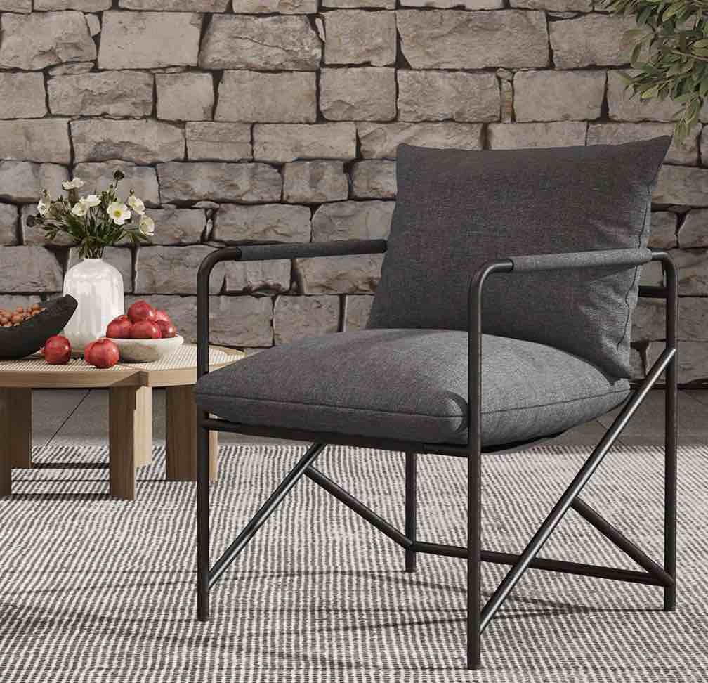 Condition photo showing Good Condition for Dryfeedo Modern Sling Accent Chair, Metal Frame Accent Chair for Living Room, Up to 300 lbs, Bedroom, Balcony, Gray