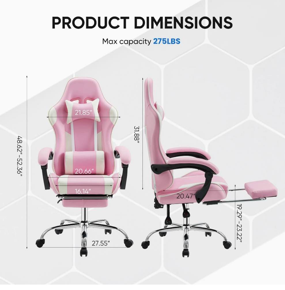 Condition photo showing Good Condition for EDX Ergonomic Gaming Chair High Back Office Chair with Lumbar Support and Adjustable Armrests Swivel Racing Chair, Pink and White