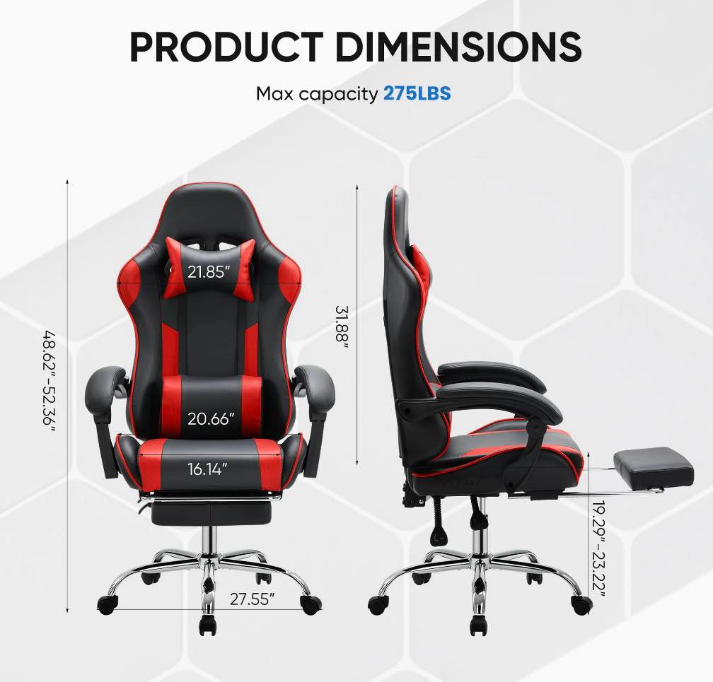 Condition photo showing Good Condition for EDX Ergonomic Gaming Chair High Back Office Chair with Lumbar Support and Adjustable Armrests Swivel Racing Chair, Black and Red