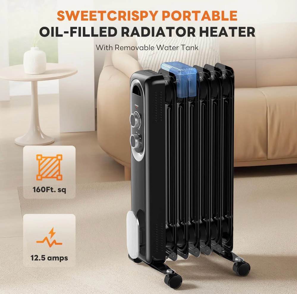 Condition photo showing Good Condition for Oil Filled Radiator Heater, 1500W Portable Electric Space Heater with Adjustable Thermostat for Indoor Use, Black