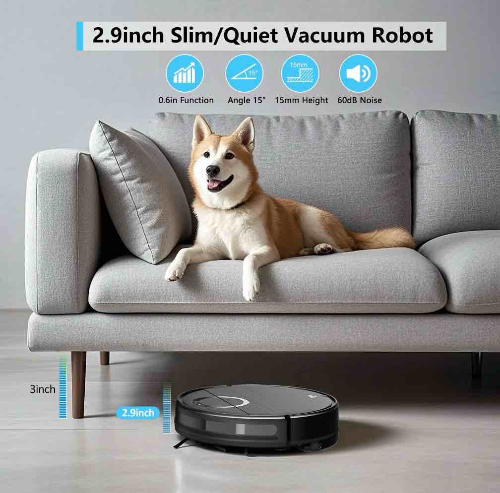 Condition photo showing Good Condition for GOOVI Robot Vacuum and Mop Combo  Robotic Vacuum Cleaner with Schedule  Wi-Fi/App/Remote  Self-Charging  Slim  Ideal for Hard Floor  Pet Hair