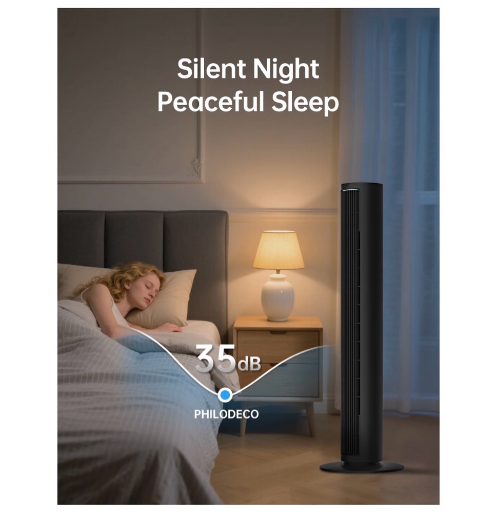 Condition photo showing Good Condition for Tower Fan for Home  80° Oscillating Silent Bladeless Floor Fan with Remote  4 Speeds  40 in Multiple Modes  7-Hour Timer  Led Display Screen  Vertical Fan For Home  Living Room  Office  Black