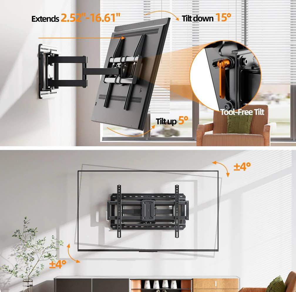 Condition photo showing Good Condition for MountLiving Full Motion TV Wall Mount for 37-95" Screens, Pre-Assembled with Swivel & Tilt, Max VESA 600x400mm, 150 lbs Capacity, Fits 24" Wood Studs