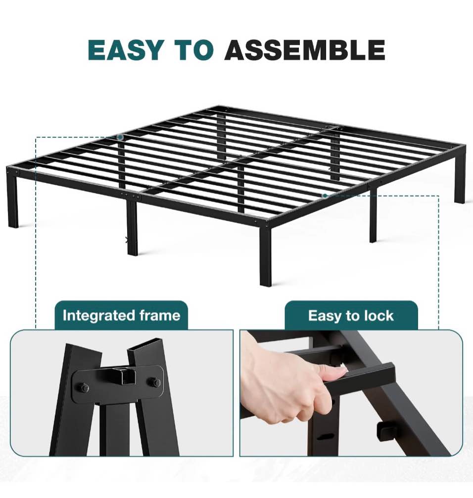 Condition photo showing New/Like New for ZUNMOS 14 Inches King Bed Frame, Heavy Duty Metal Platform with Storage Space Under Frame, No Box Spring Needed King Size Bed Frame, Black