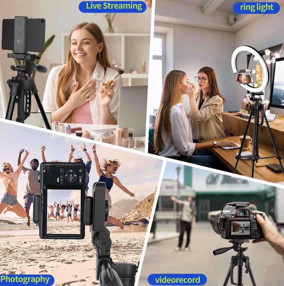 Condition photo showing Good Condition for 56" Tripod Stand, Portable Cellphone Tripod for iPhone Tablet, Camera Tripod with Travel Bag and Phone Holder, Black