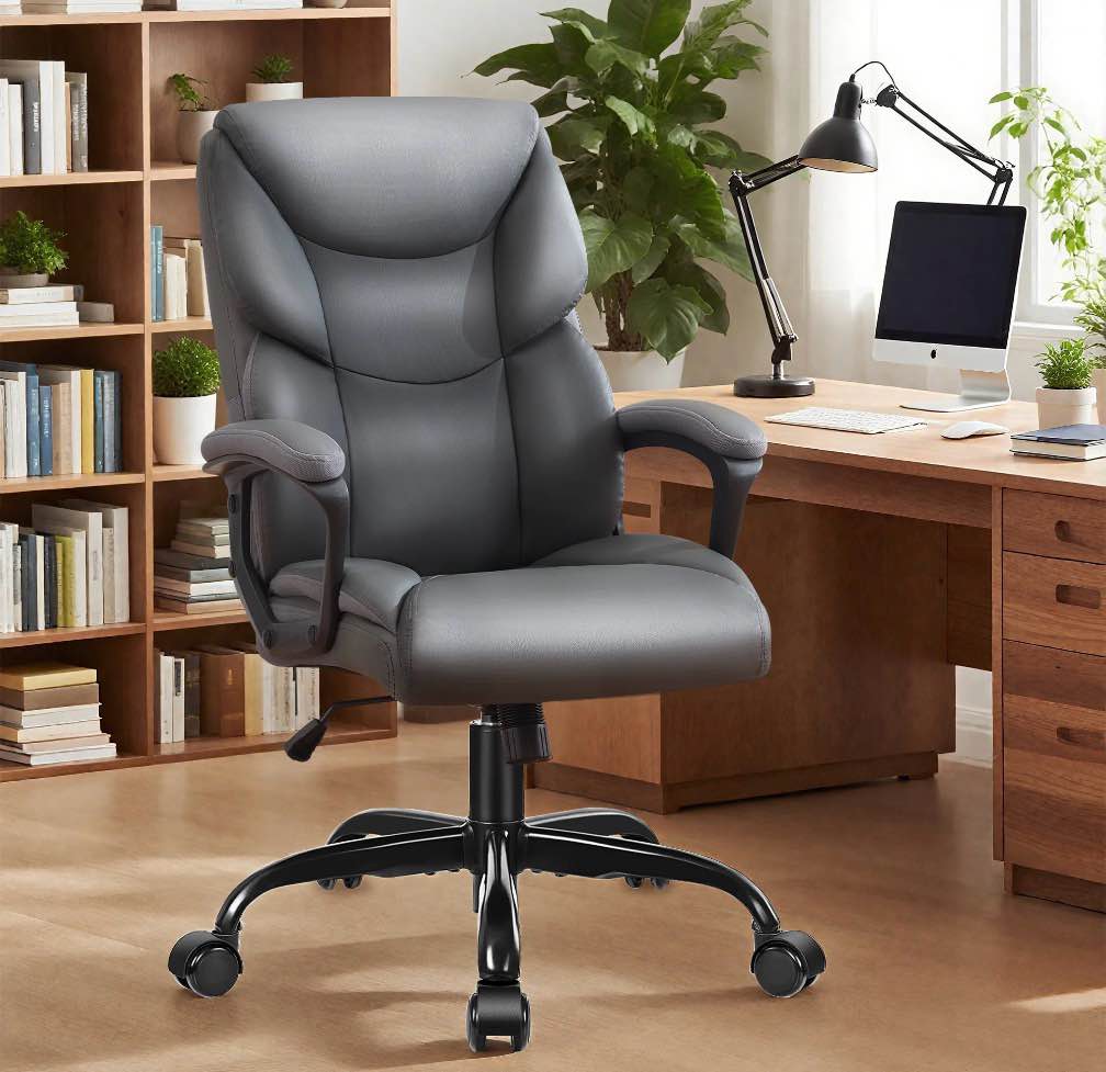 Condition photo showing Good Condition for JONPONY Leather Office Chair, Big and Tall Office Chair 400LBS Wide Seat Ergonomic Computer Desk Chair High Back Executive Leather Chair Adjustable Task Chair, Grey