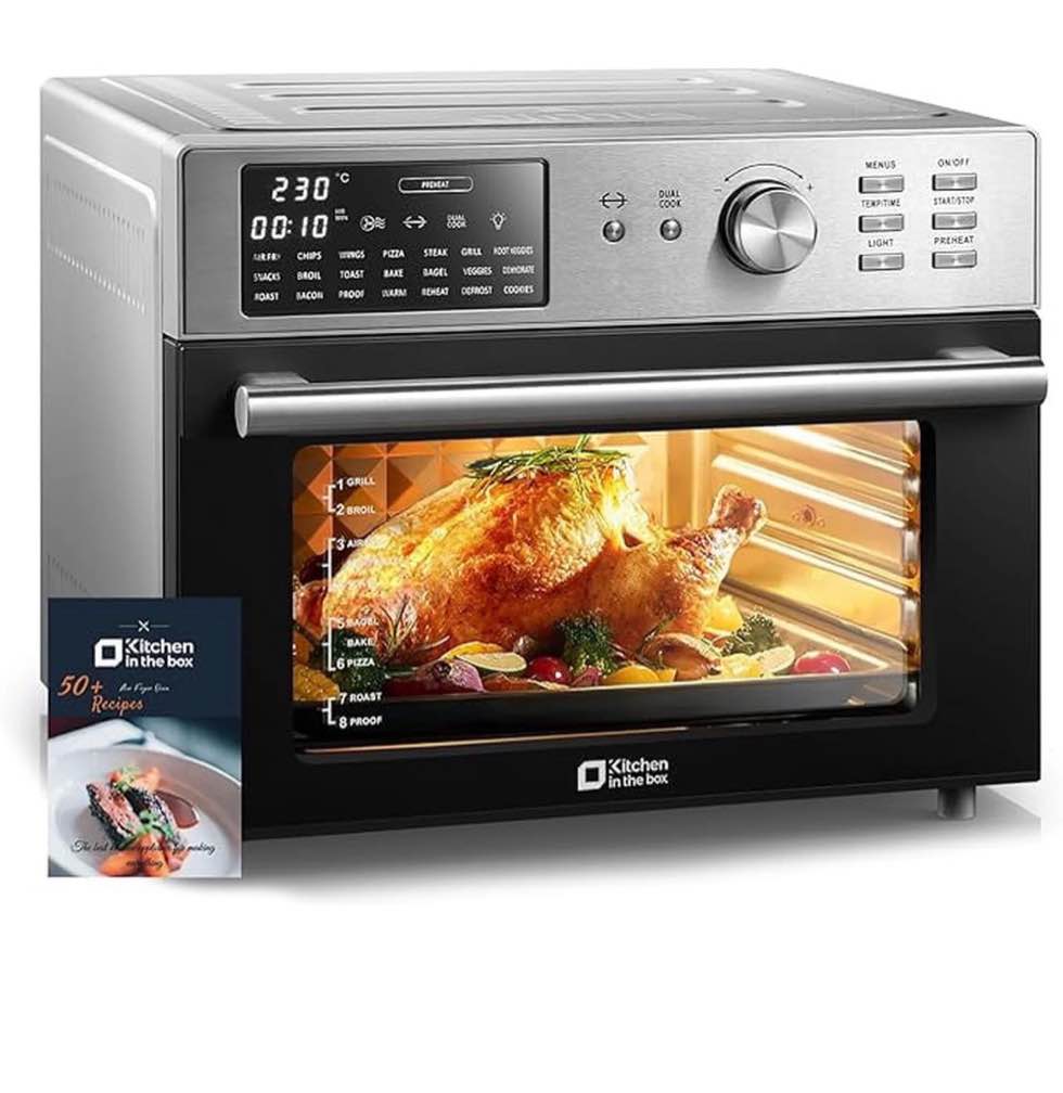 Kitchen in the Box 32QT Digital Air Fryer Toaster Oven Combo, 21-in-1 Convection Oven with Rotisserie & Dehydrate, Family-Size Countertop Oven with 6 Accessories, 1800W, Silver