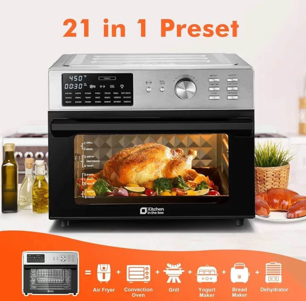 Condition photo showing Good Condition for Kitchen in the Box 32QT Digital Air Fryer Toaster Oven Combo, 21-in-1 Convection Oven with Rotisserie & Dehydrate, Family-Size Countertop Oven with 6 Accessories, 1800W, Silver