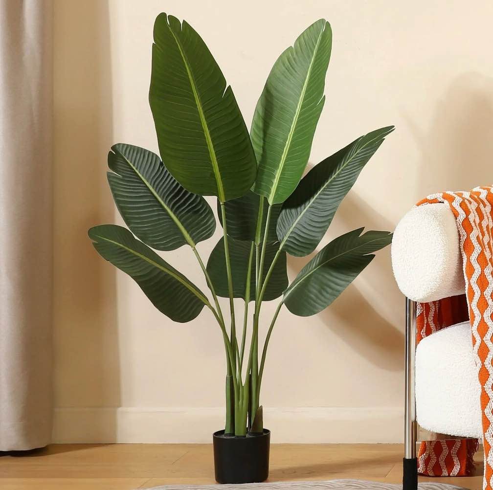4 Feet Artificial Bird of Paradise Plant Fake Tropical Palm Tree for Indoor Outdoor, Perfect Faux Plants for Home Garden Office Store Decoration