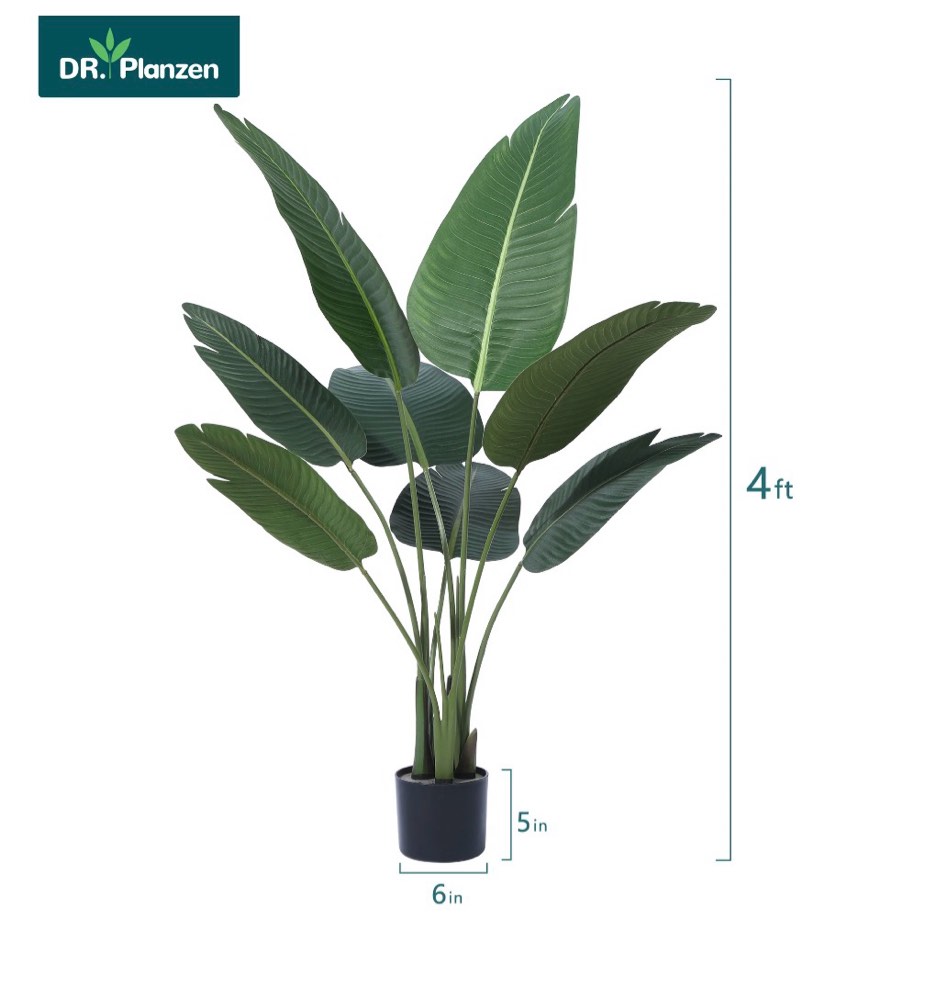 Condition photo showing Good Condition for 4 Feet Artificial Bird of Paradise Plant Fake Tropical Palm Tree for Indoor Outdoor, Perfect Faux Plants for Home Garden Office Store Decoration