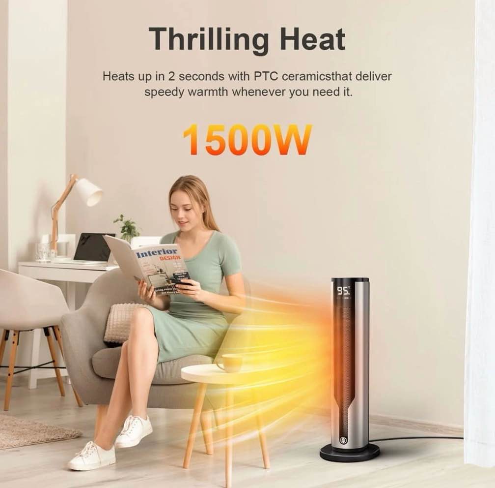 Condition photo showing New/Like New for ATUPEN Space Heater, 1500W PTC Electric Heater with Thermostat, 70° Oscillation Timer for Indoor Bedroom