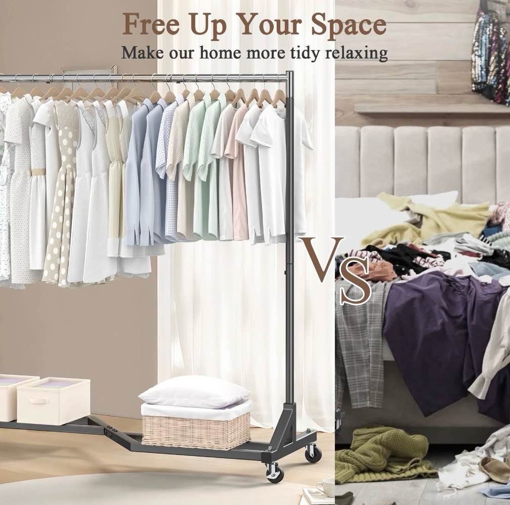 Condition photo showing Good Condition for Mr IRONSTONE Heavy Duty Clothes Rack  400 LBS Rolling Garment Rack with Wheels  Commercial Portable Closet Organizer  Black