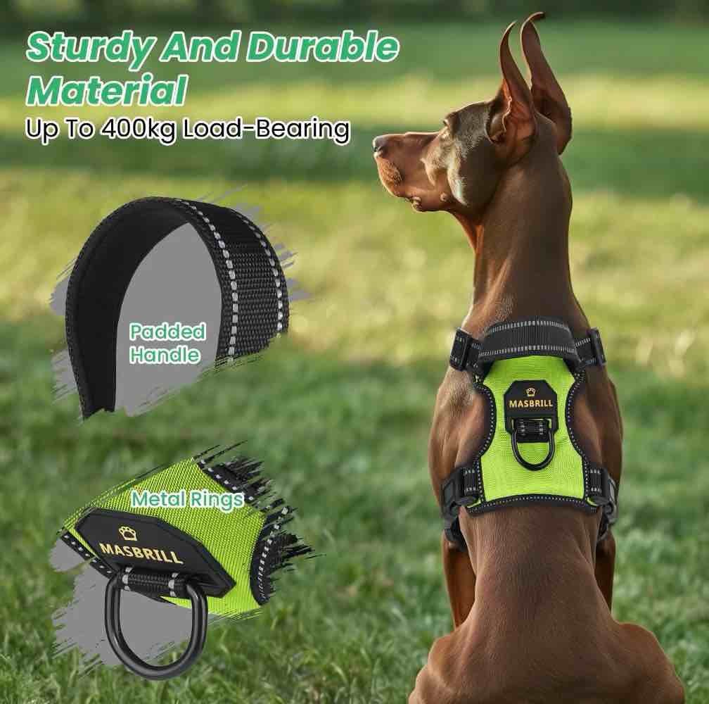 Condition photo showing Good Condition for MASBRILL Reflective Dog Harness No Pull Dog Vest Harness With Handle  Breathable Padded Dog Chest Harness Adjustable for Medium Dog-Green M