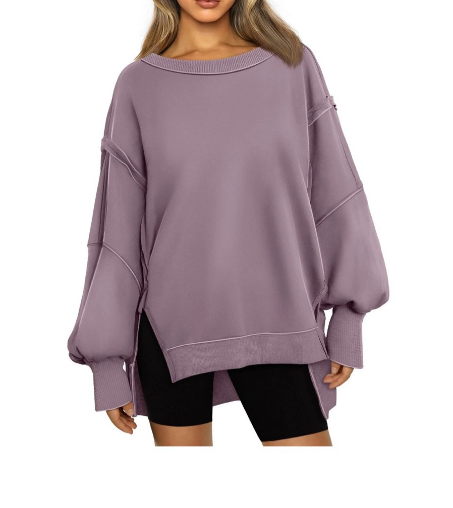 SUNBS Womens Oversized Sweatshirts Crewneck Hoodies Casual Long Sleeve Pullover Fall Winter Clothes, size L 