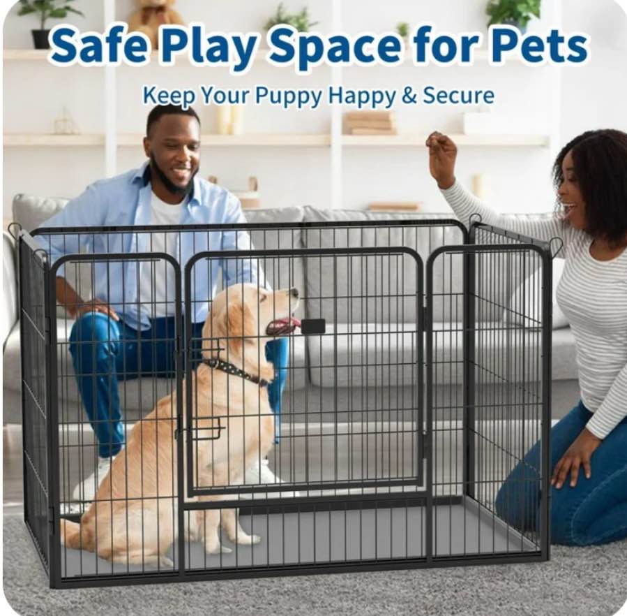 Condition photo showing Good Condition for Suchown Heavy Duty Dog Playpen with Removable Bottom Tray, 4-Panel Metal Pet Fence for Indoor Outdoor, Portable Puppy Exercise Pen with Secure Lock, 50"L x 31"W x 24"H